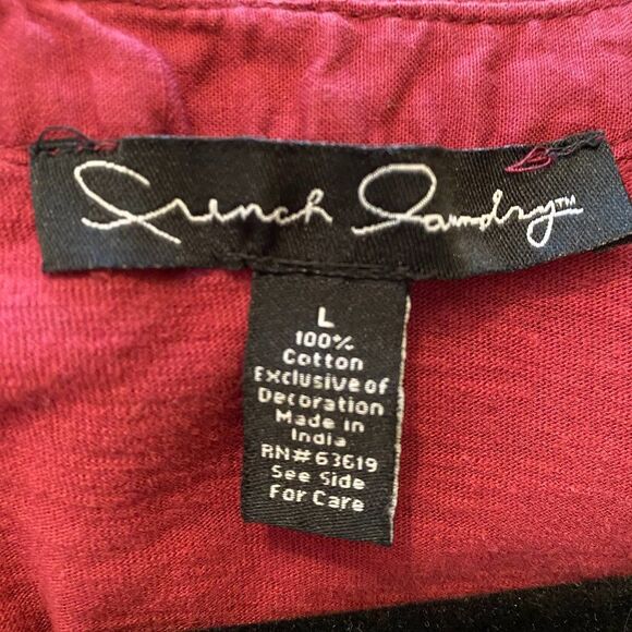 French Laundry Boho Embroider 100% Cotton V-Neck Button Down Womens Top Size L - Picture 4 of 4